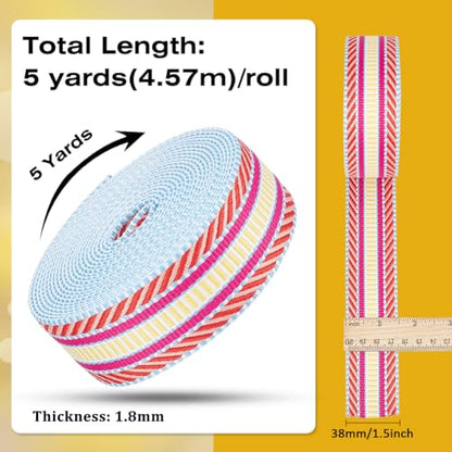 BENECREAT 5 Yards Polyester Jacquard Webbing, 1.5 inch Wide Strap Flat Sewing Woven Ribbon for Clothing Accessories, Camellia