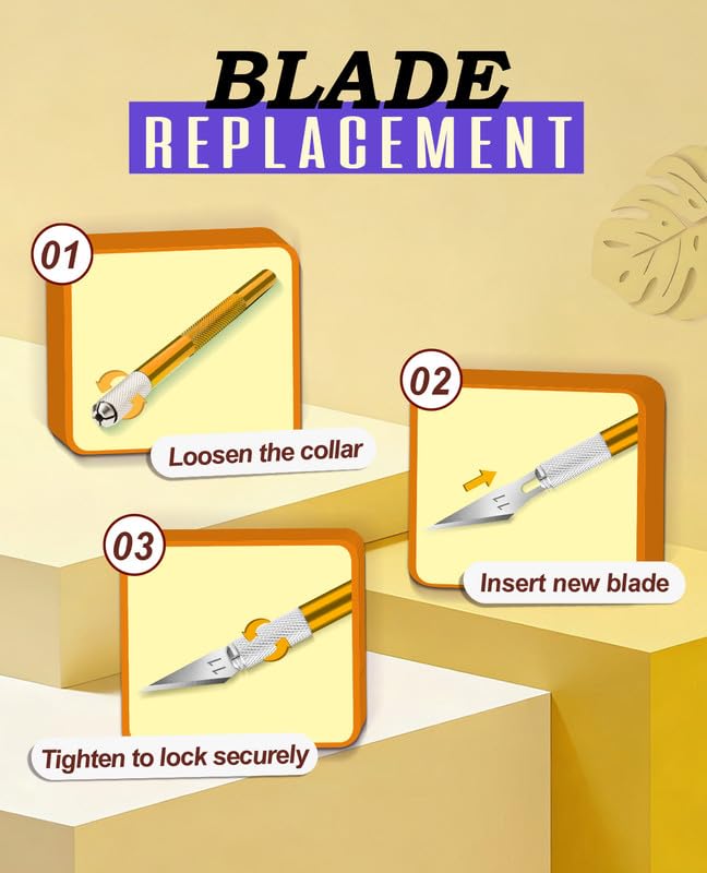 DIYSELF Hobby Knife Kit with 20#11 Blades, Aluminum Handle, 6-Inch Ruler - color: Gold-20pcs