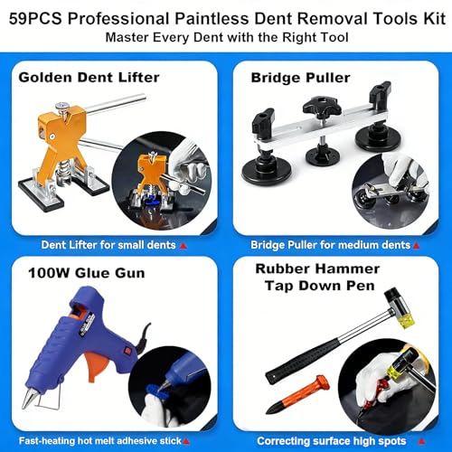 59PCS Dent Puller Kit, Paintless Dent Repair Kit with Bridge Puller - size: Dent Puller Kit-59 Pack
