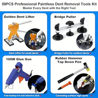 59PCS Dent Puller Kit, Paintless Dent Repair Kit with Bridge Puller - size: Dent Puller Kit-59 Pack