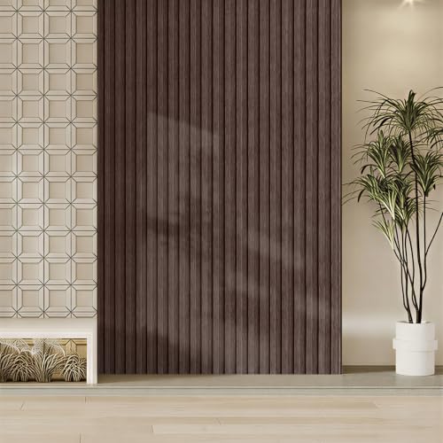 118" x 15.8" Peel and Stick PVC Faux Wood Slat Wall Panels - color: Dark Brown