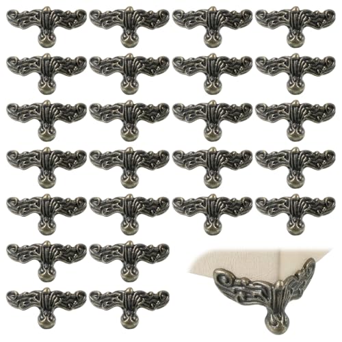 24 PCS Antique Brass Box Legs, Vintage Bronze Wood Case Feet with Decorative Hardware, Corner Protector for Jewelry Box Storage Chests Cabinets, Toolbox Cabinet Legs (Bronze)