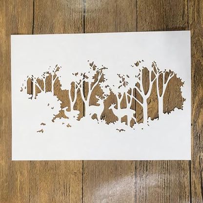 TIAMECH A4 Reusable Rustic Winter Forest Reindeer Stencil for Painting - style: Reusable Rustic Winter Forest