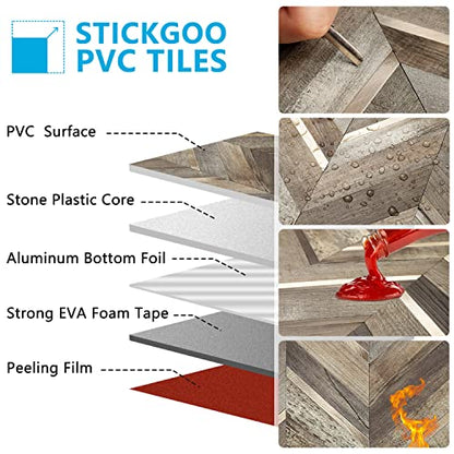 STICKGOO Herringbone Tile Peel and Stick Backsplash for Kitchen&Bathroom - color: Faux Wood Mixed Gold