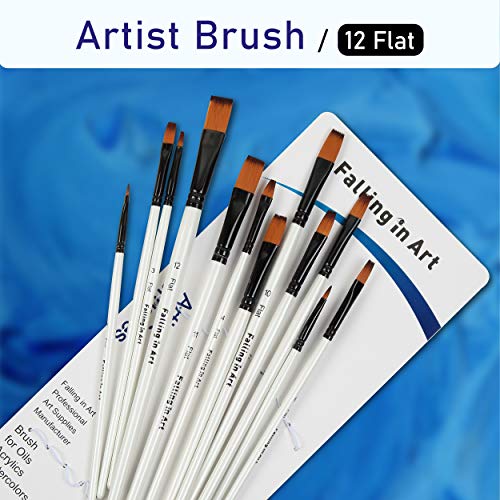 Falling in Art 12 PCS Professional Flat Paint Brushes Set - style: 12 Pcs Flat