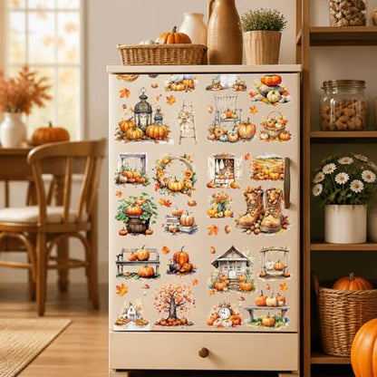 16 Pcs Fall Autumn Rub on Transfers for Crafts 5.9x5.9 Inch - color: Watercolor Pumpkin