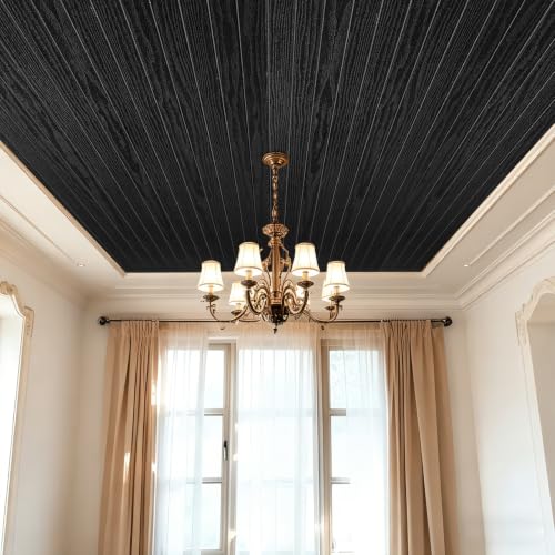 3D Peel and Stick Wall Panels PVC Grille Slat 394"x15.8" Self-Adhesive Wall Sticker Soundproof Paneling for Walls and Ceiling in Faux Black Wood Grain Texture - color: Black Wood Grain, size: 394"x15.8"