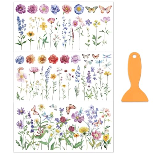 OLYCRAFT 3pcs/Set Wildflowers Rub on Transfers for Furniture and Crafts 12x6 Inch Flowers Theme Furniture Transfer Sticker Decals Transfer Stickers Rub on Decals for Wood Scrapbook Home Decoration - style: Wildflower