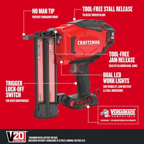 CRAFTSMAN V20 Brad Nailer, 18GA, Cordless, Bare Tool Only (CMCN618B)