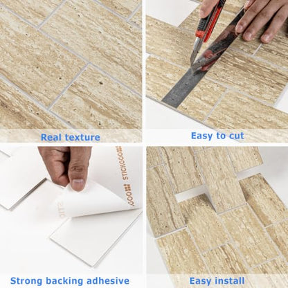 STICKGOO 10-Sheet Backsplash Peel and Stick Subway Tile(Thicker Design, Faux Golden Travertine) - color: Faux Golden Travertine