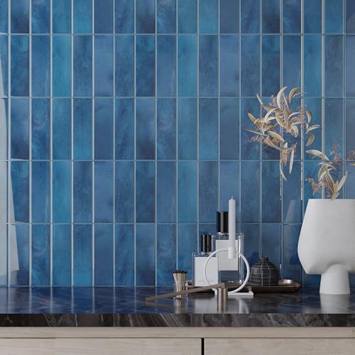 VaryPaper Sea Blue Peel and Stick Backsplash for Kitchen 10 Sheets 12''x12'' Renter Friendly 3D Stick on Backsplash Tile Waterproof Self Adhesive Vinyl Back Splash Sticky Tiles for Walls Bathroom - color: Sea Blue, size: 10 Sheets