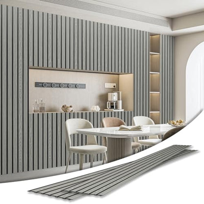 Art3d Six-Grid Design Slim Slat Wall Panel, 104 x 12 Inch, 4-Pack, Ash - color: Six-Grid Ash