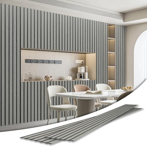 Art3d Six-Grid Design Slim Slat Wall Panel, 104 x 12 Inch, 4-Pack, Ash - color: Six-Grid Ash