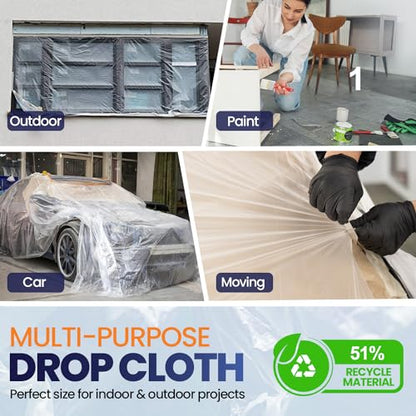 1 Pack 12 x 9 ft Extra Large Plastic Drop Cloth for Painting - size: 1 Sheet-1mil