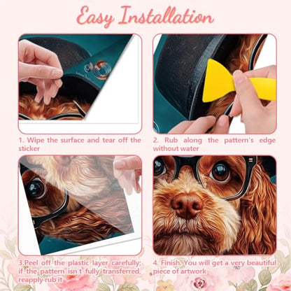 Peacoblue Dog with Glasses Rub On Transfers for Furniture Craft 6"x12" - style: Dog with Glasses