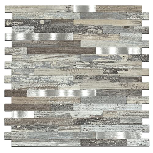 Midcard 10 Sheets Peel and Stick Backsplash PVC Wall Tile,for Kitchen Backsplash - color: Rectangular Distressed Silvery Moon