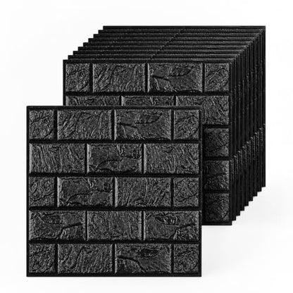 3D Wall Panels Peel and Stick Faux Foam Brick Wallpaper Covering - color: Black, size: 20 Pcs