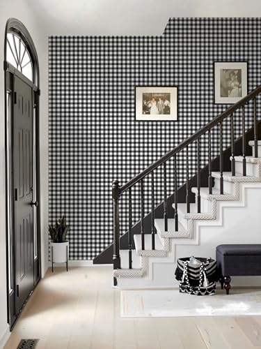 Checkered Wallpaper Black and White Wallpaper 17.3" × 196" Peel and Stick Modern Plaid Wall Paper for Cabinets Vinyl Renter Friendly Waterproof Self-Adhesive Bathroom Kitchen Bedroom - color: Black/White, size: 17.3" x 196"