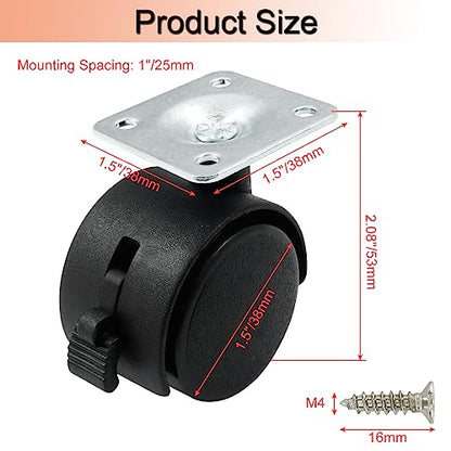 1.5 Inch Swivel Caster Wheels with Brake, Plate Caster, 4pcs - style: 1.5 Inch with Brake