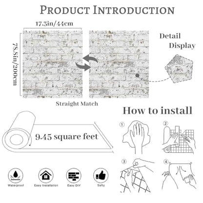 PeonyQueen Brick Wallpaper Peel and Stick 17.3"x78.8" Vintage - size: 17.3" x 78.8"