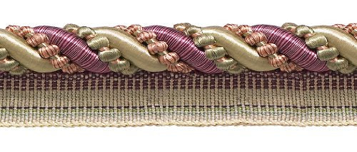 DÉCOPRO 7/16" (1cm) Large Shiny Decorative Twisted Rope Cord with Lip | Cord Trim # 0716I2, Sage Rose Pink #1010 (Light Pink, Sage Green, Light Beige) 5 Yard Value Pack (15 ft/4.5m) - color: Sage Rose Pink #1010 (Light Pink, Sage Green, Light Beige), size