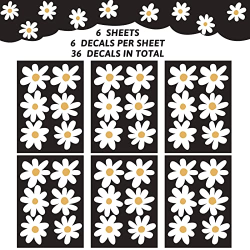 BBTO 6 Sheet Daisy Wall Decal Flower Removable, Simple Style, White - color: White
