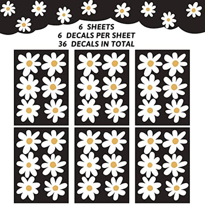 BBTO 6 Sheet Daisy Wall Decal Flower Removable, Simple Style, White - color: White
