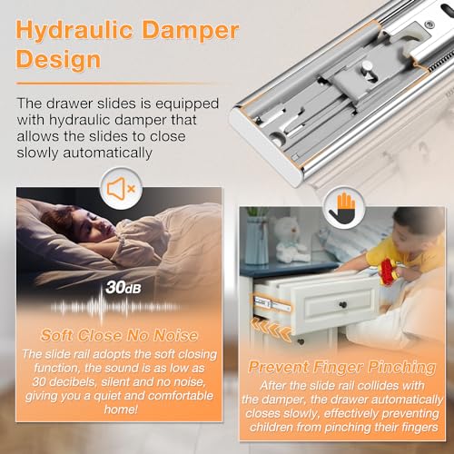 YENUO Soft Close Stainless Steel Full Extension Drawer Slides Side Mount 10 12 14 16 18 20 22 24 inch Ball Bearing Rails Track Guide Glides Runners Heavy 100 lb (Stainless Soft Close-1 Pair, 10 Inch)