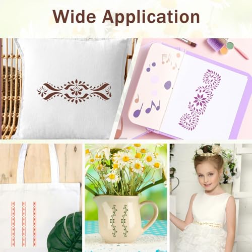 10Pcs Border Stencils for Painting on Wood, Resuable Lace Talavera Stencils for Crafts, Cake Stencil Mexican Floral Stencil for Furniture Wood Wall Canvas Floor