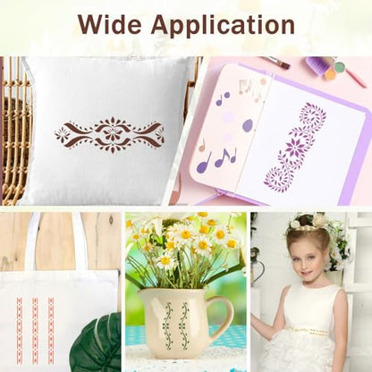 10Pcs Border Stencils for Painting on Wood, Resuable Lace Talavera Stencils for Crafts, Cake Stencil Mexican Floral Stencil for Furniture Wood Wall Canvas Floor