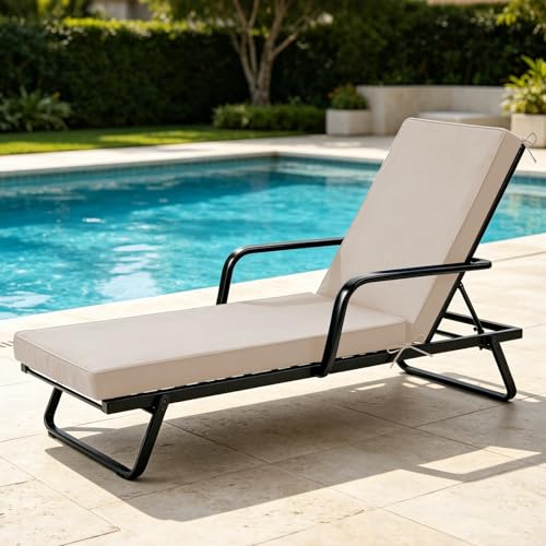 Chaise Lounge Cushions Outdoor, 72"x21"x3", Beige - color: Beige