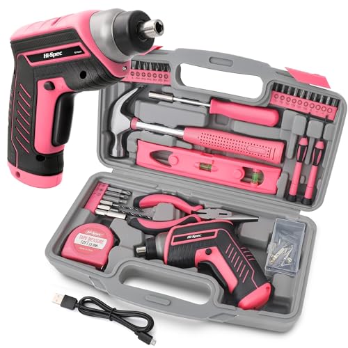 Hi-Spec 3.6V USB Electric Screwdriver for Home Repairs and Assembly, Pink - color: Pink, size: 35 Pieces