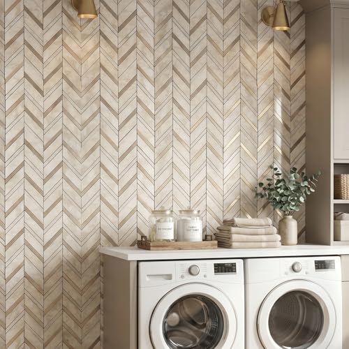 Yipscazo 10-Sheet Herringbone Backsplash Peel and Stick Tile, Light Beig Stone PVC Stick on Backsplash for Kitchen, Waterproof Self Adhesive Wall Tile for Bathroom - color: Light Beige Stone