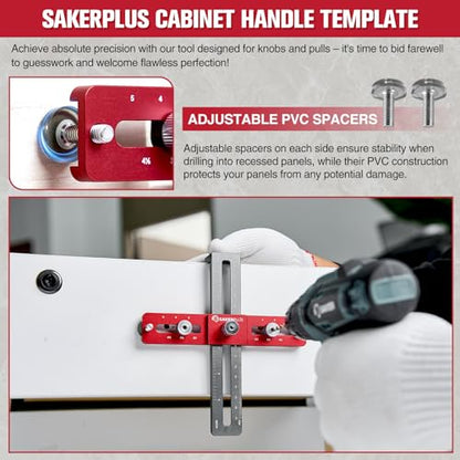 SakerPlus Cabinet Hardware Jig,Adjustable Cabinet Handle Template Tool for Knobs,Handles and Pulls,Straight Alignment Holes Drill Guide Self Centering Punch Locator for Drawer Cabinet Installation