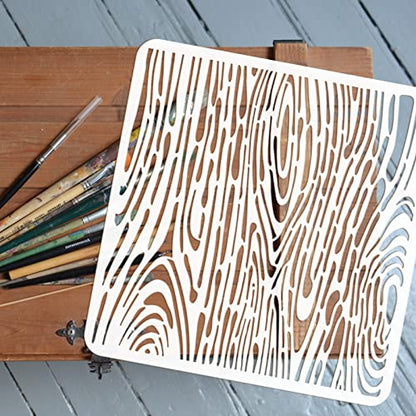 FINGERINSPIRE Wood Grain Stencils Template 11.8x11.8inch Plastic Wood Grain Drawing Painting Stencils Square Reusable Stencil for Painting on Floor, Wall and Tile - color: Wood Grain