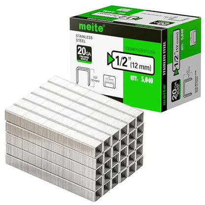 meite 20 Gauge 304 Stainless Steel Upholstery Staples, 1/2-Inch Crown with 1/2-Inch Leg Length, Heavy Duty Staples for Construction, Furniture, Crafts & DIY Projects (10 Boxes) - size: 1/2" (12 mm), style: 1 Case (10 Boxes)