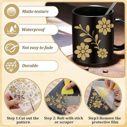 WANDIC 3 Sheets Gold Flower Rub On Transfer Stickers Gold Foil Scrapbook Stickers Window Decals Waterproof Decals for DIY Furniture Photo Albums,15 * 30cm - color: Golden Diagonal Pattern, size: 3 Sheets