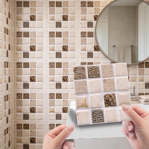 10 Sheets Peel and Stick Tile Stickers Tiles Peel and Stick Wall Subway Tile for Bathroom, Fireplace, Laundry Table, Stair Decals (10x10cm)