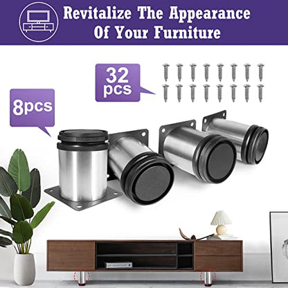 Stainless Steel Adjustable Furniture Legs 2.5 Inch - Silver, 8pcs - color: Silver, size: 2.5"