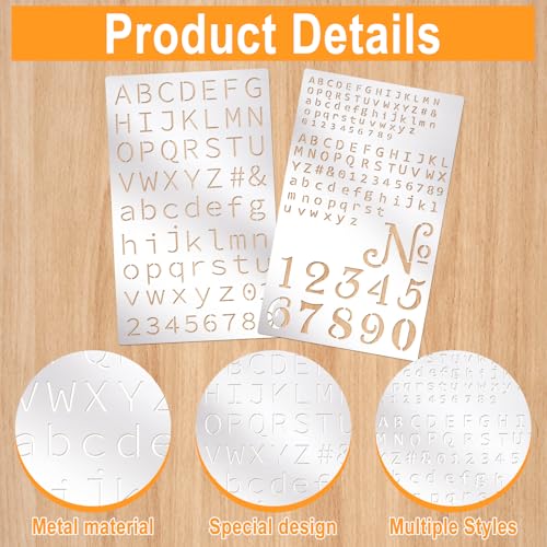 2Pcs Letter Stencils Small Metal Number Alphabet Bullet Journaling Stencils for DIY Art Crafts Reusable Wood Burning Engraving Templates Set for Painting On Sign Wood Metal Walls Fabric Rocks - color: Ae-silver