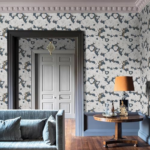JiffDiff Tree Wallpaper Peel and Stick Jungle Wall Paper Forest Mural Stick on Wallpaper Modern Waterproof Self Adhesive Contact Paper(17.3" x 1200" Blue) - color: Blue, size: 17.3" x 1200"