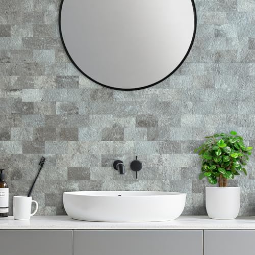 DICOFUN 1 Sheet Mountain Rock Thick PVC Peel and Stick Backsplash Wall Tiles, 12"x12" Self Adhesive Subway Tile for Kitchen and Bathroom Backsplash - color: Mountain Rock, size: 1 Sheet, 12"x12"x0.12"