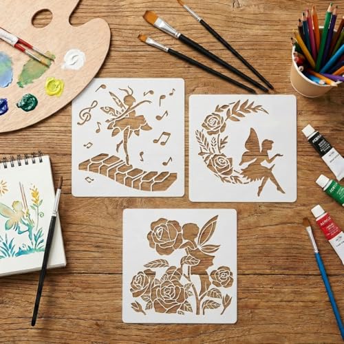 16 Pcs Fairy Stencils for Painting, Flower Wings for Journals 6 Inch - color: Fairy