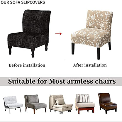 Eco-Ancheng Armless Chair Slipcover Removable Armless Accent Chairs Covers Washable Armless Slipper Chair Slipcover Printed Armless Chair Furniture Protector Covers for Living Dining Room Hotel - color: A19