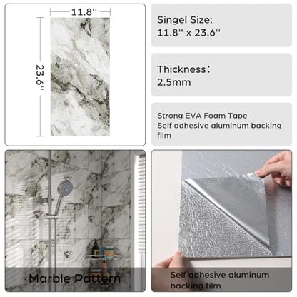 Marble Peel and Stick Backsplash 23.6 x11.8 in, 10PCS - color: Green-White Marble