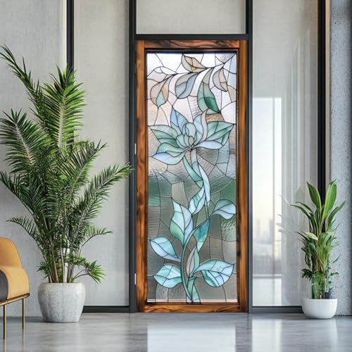 arricraft 2 Pcs Self-Adhesive Door Stickers, 31.5"x78.7" 3D Glass Pattern Door Murals Stickers Flowers PVC Removable Wallpaper Decoration for Bedrooms Living Room - style: 3D Glass Flower