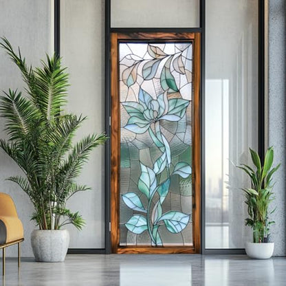 arricraft 2 Pcs Self-Adhesive Door Stickers, 31.5"x78.7" 3D Glass Pattern Door Murals Stickers Flowers PVC Removable Wallpaper Decoration for Bedrooms Living Room - style: 3D Glass Flower