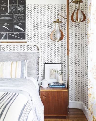 Sevalo Gray White Peel and Stick Wallpaper Boho Contact Paper 17.3”×197” - color: white and gray, size: 17.3" x 197"