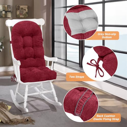 Rocking Chair Cushion - Chenille Fabric, High-Density Sponge, Durable Comfort Non-Slip Bottom Tufted Seat Pads with Ties, Chenille︱Red, 44x19x4 inch - color: Red