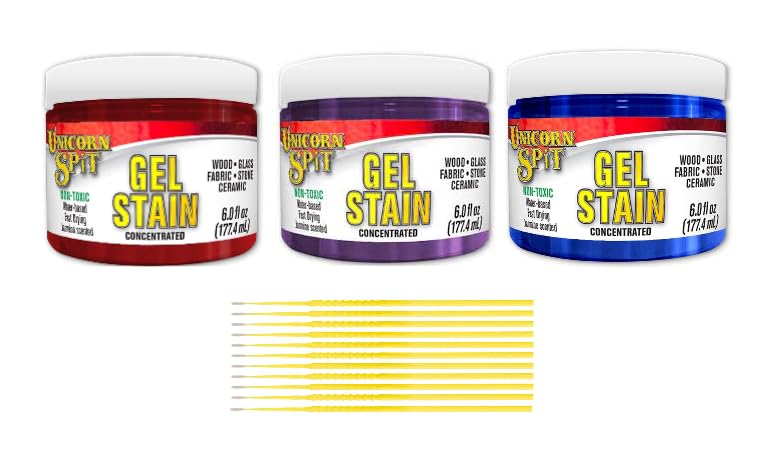 Unicorn SPiT Gel Stain Bundle: 6 oz. Water-Based Gel Stain Concentrate Bundles with Trebbies Detail Sticks (Blue Thunder, Molly Red Pepper, Purple Hill Majesty) - color: Blue Thunder, Molly Red Pepper, Purple Hill Majesty